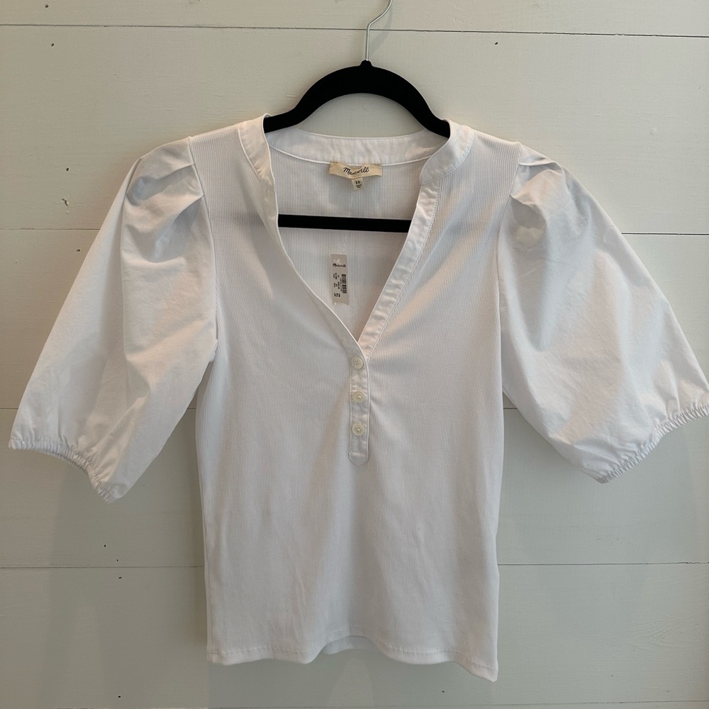 Madewell Puff-Sleeve Henley Knit Top New with Tag